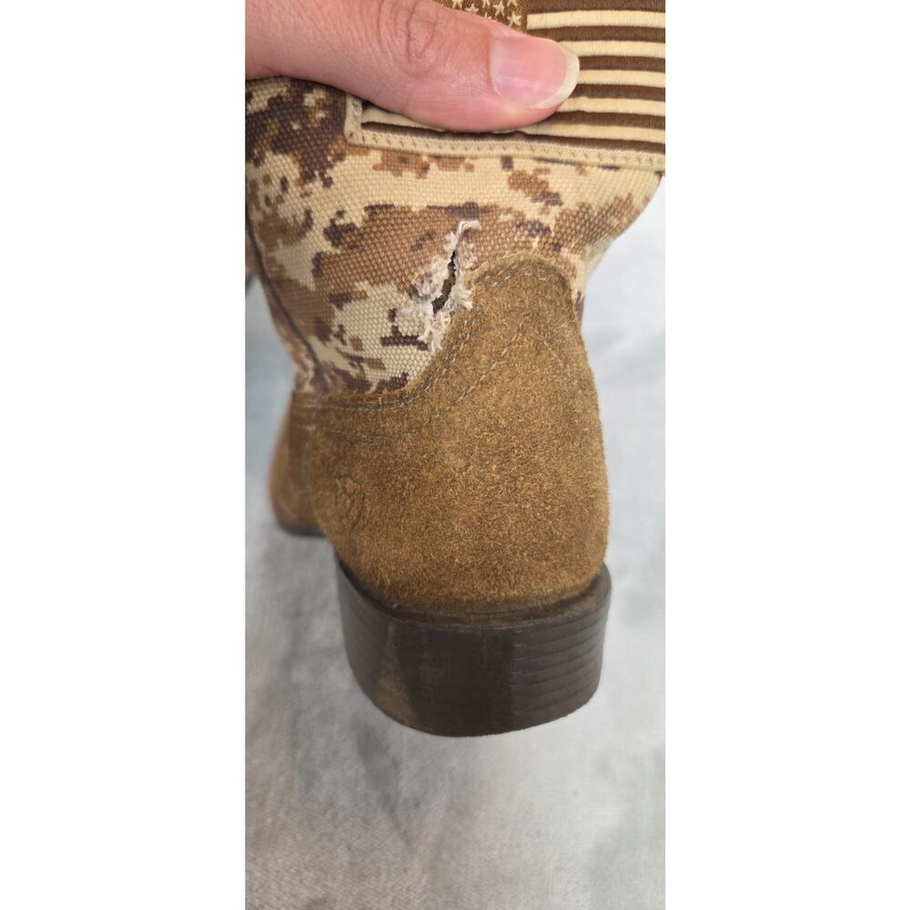 Ariat Patriot Flag Western Kids Cowboy Camo Brown Suede Boots Youth sz 12 *read - Picture 9 of 9